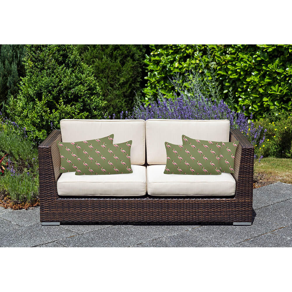 Outdoor Garden Waterproof Rectangle Cushion - Flamingos - Sage 50 x 30 cm by Izabela Peters