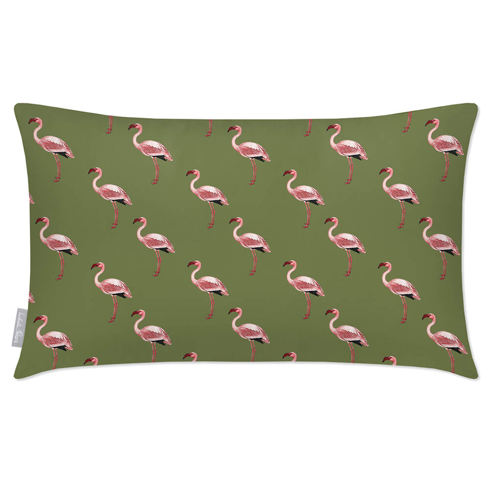 Outdoor Garden Waterproof Rectangle Cushion - Flamingos - Sage 50 x 30 cm by Izabela Peters