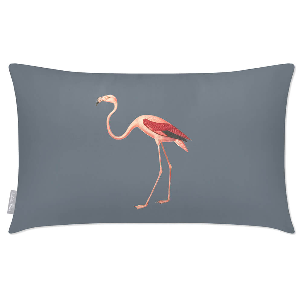 Outdoor Garden Waterproof Rectangle Cushion - Flora and Fauna Flamingo - French Grey 50 x 30 cm by Izabela Peters