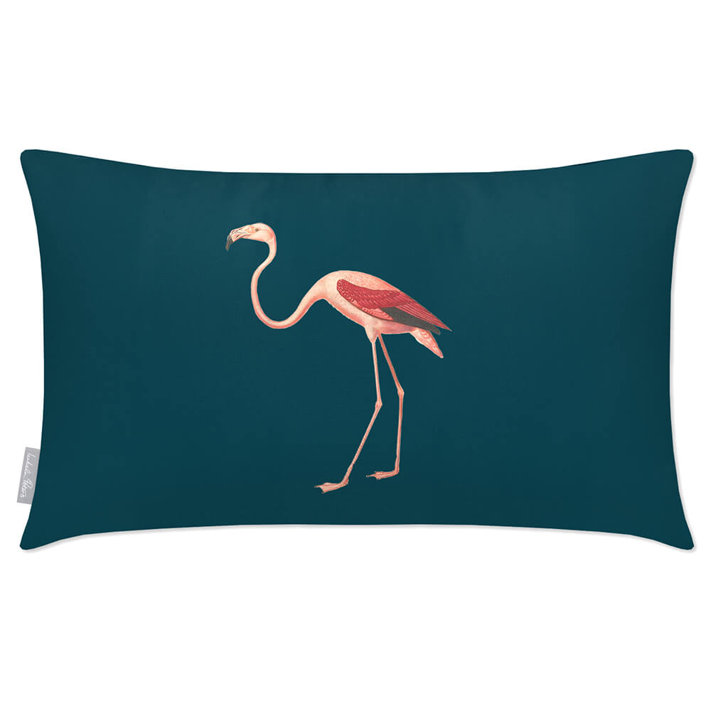 Outdoor Garden Waterproof Rectangle Cushion - Flora and Fauna Flamingo - Teal 50 x 30 cm by Izabela Peters