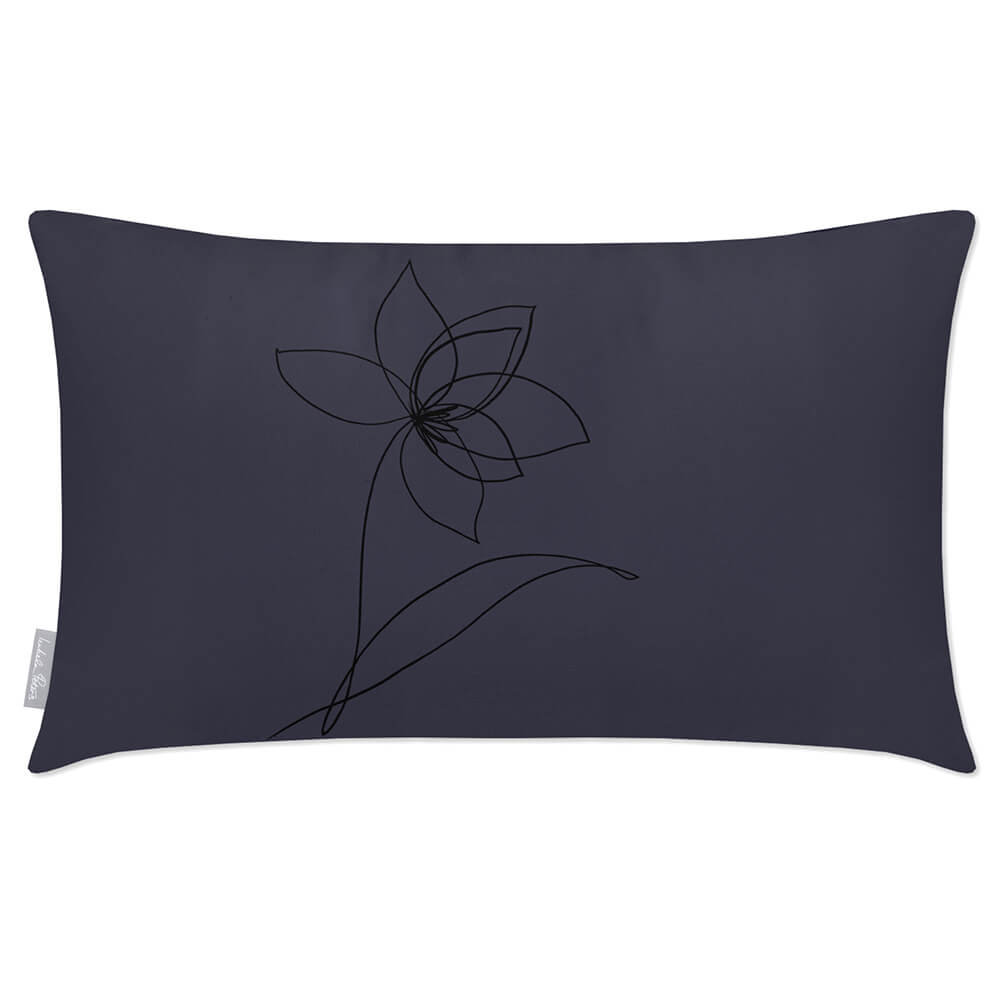 Outdoor Garden Waterproof Rectangle Cushion - Flower - Graphite 50 x 30 cm by Izabela Peters