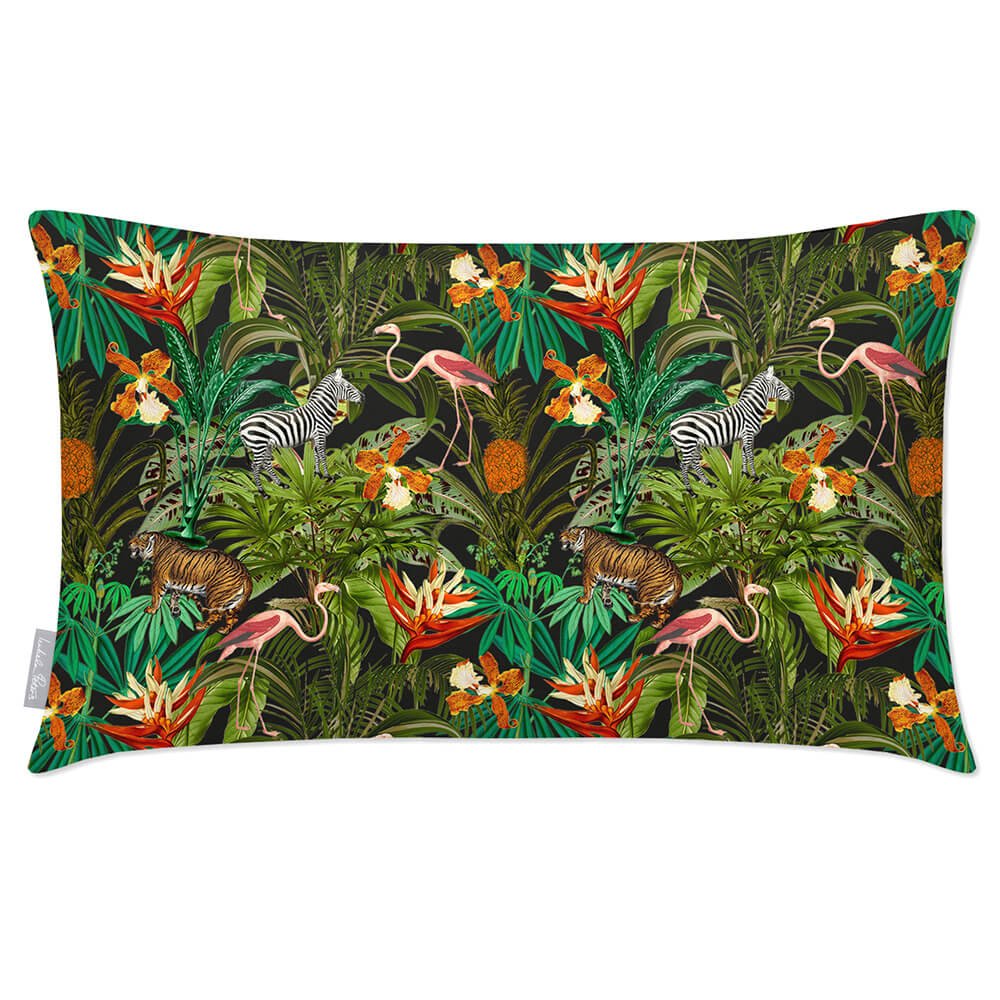 Outdoor Garden Waterproof Rectangle Cushion - Jungle Fusion - Charcoal 50 x 30 cm by Izabela Peters
