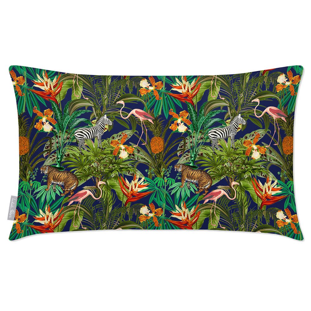 Outdoor Garden Waterproof Rectangle Cushion - Jungle Fusion - Midnight 50 x 30 cm by Izabela Peters
