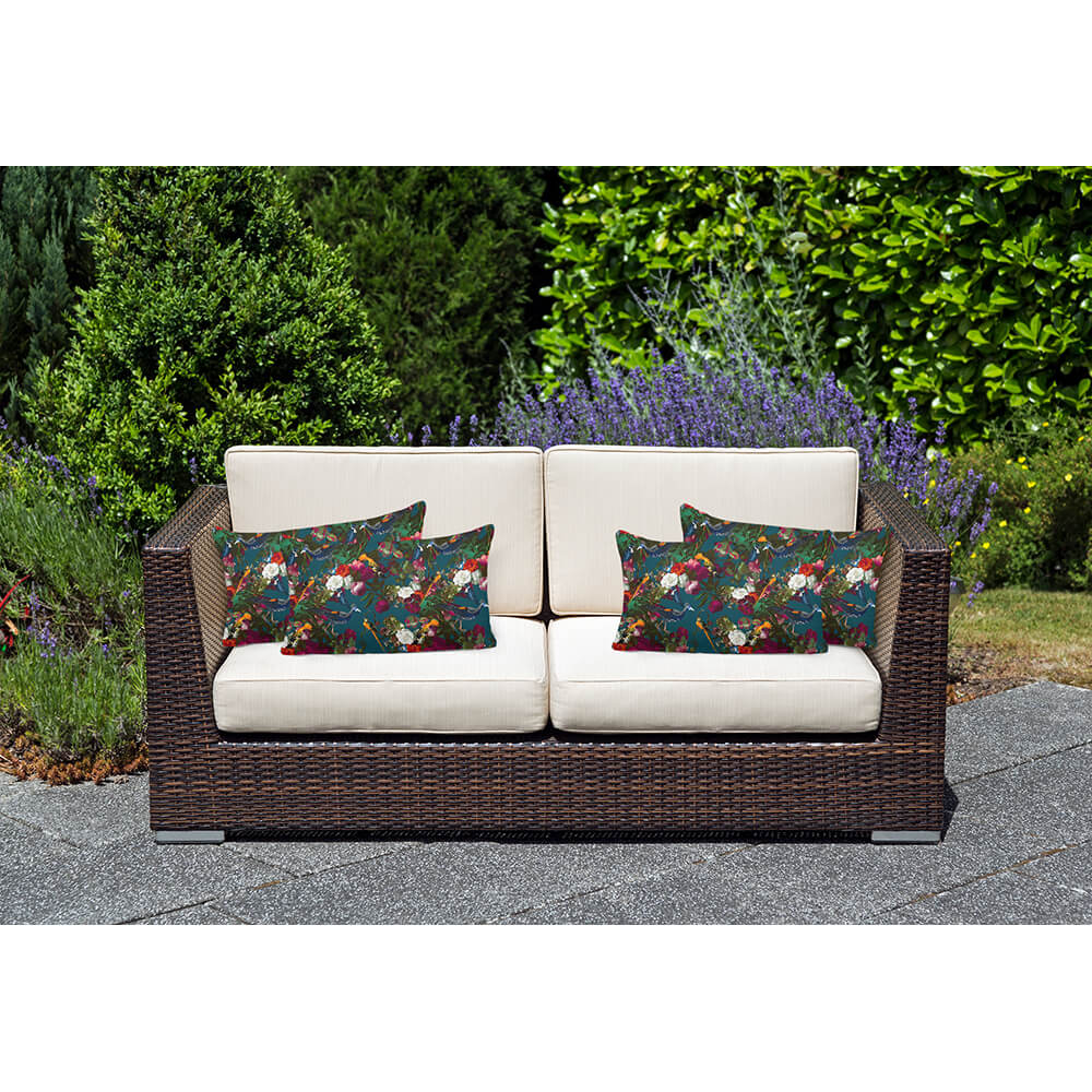 Outdoor Garden Waterproof Rectangle Cushion - Manor House Garden - Teal 50 x 30 cm by Izabela Peters