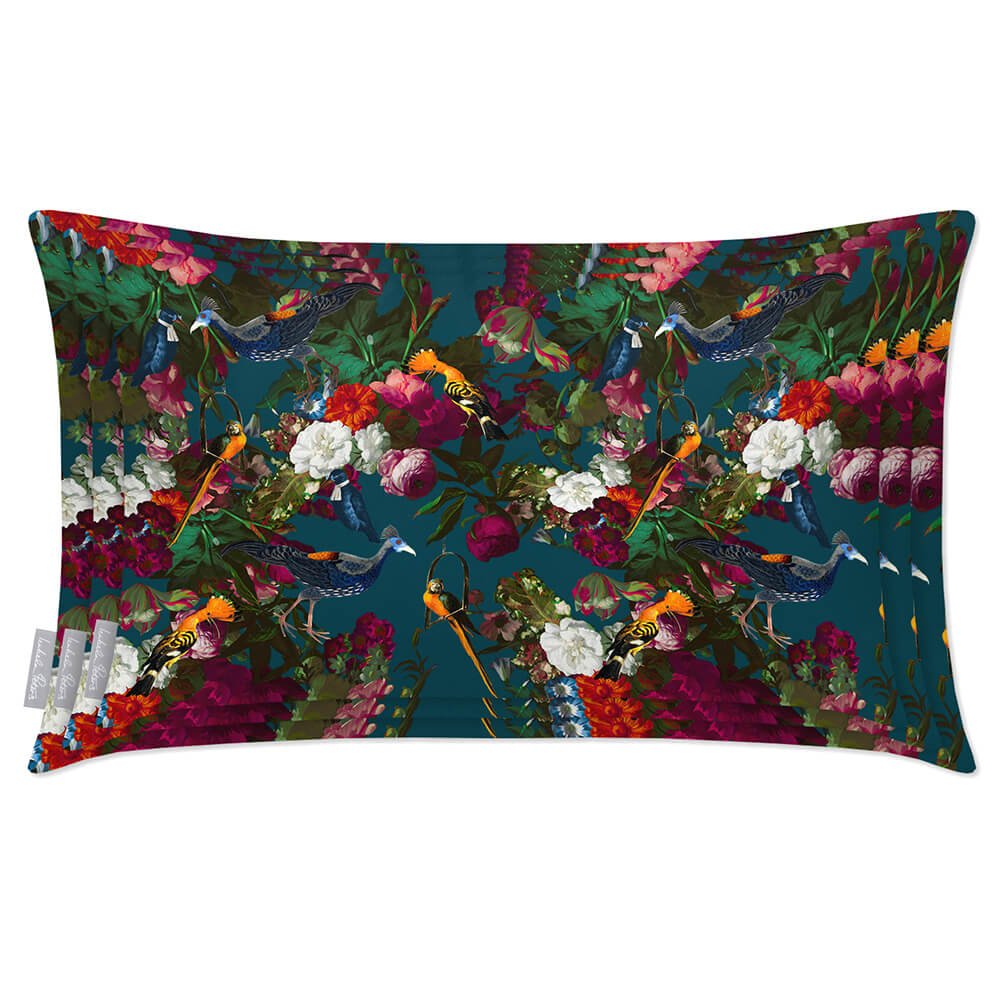 Outdoor Garden Waterproof Rectangle Cushion - Manor House Garden - Teal 50 x 30 cm by Izabela Peters