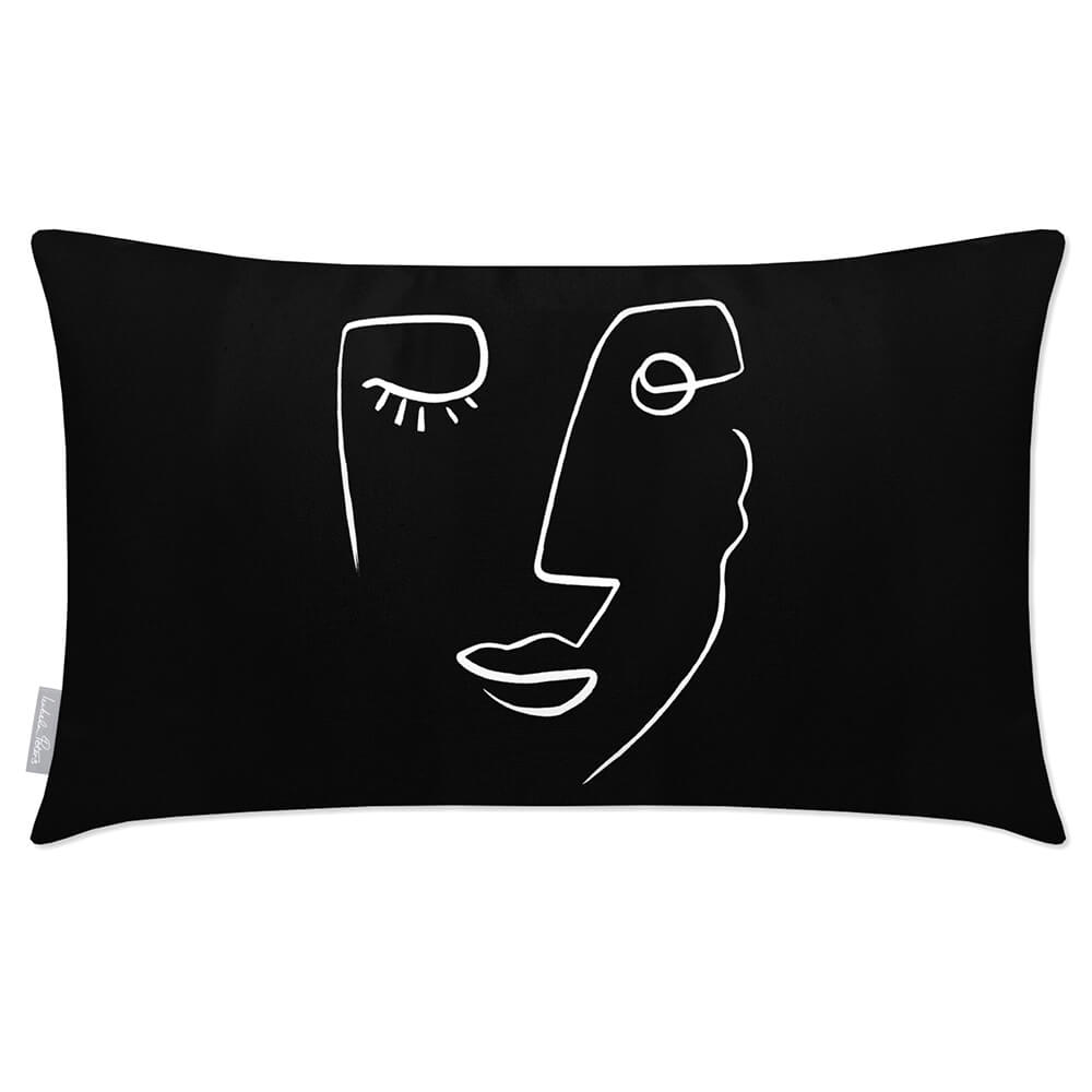Outdoor Garden Waterproof Rectangle Cushion - Open Face - Black And White 50 x 30 cm by Izabela Peters