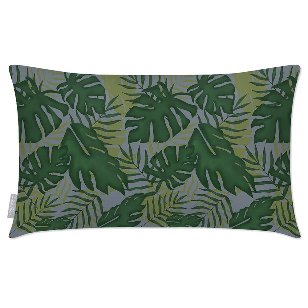 Outdoor Garden Waterproof Rectangle Cushion - Palm Leaf - French Grey 50 x 30 cm by Izabela Peters