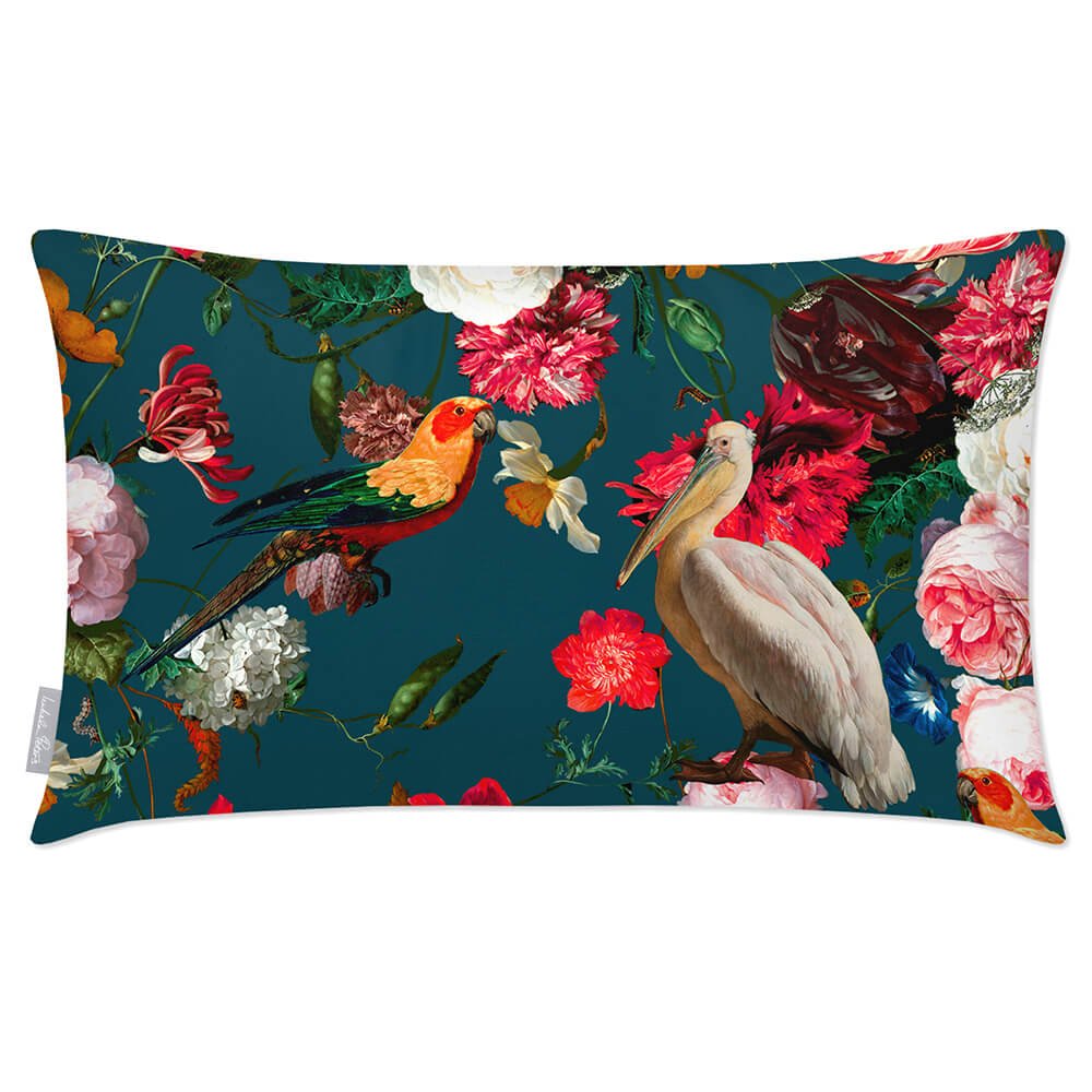 Outdoor Garden Waterproof Rectangle Cushion - Peruvian Paradise - Teal 50 x 30 cm by Izabela Peters