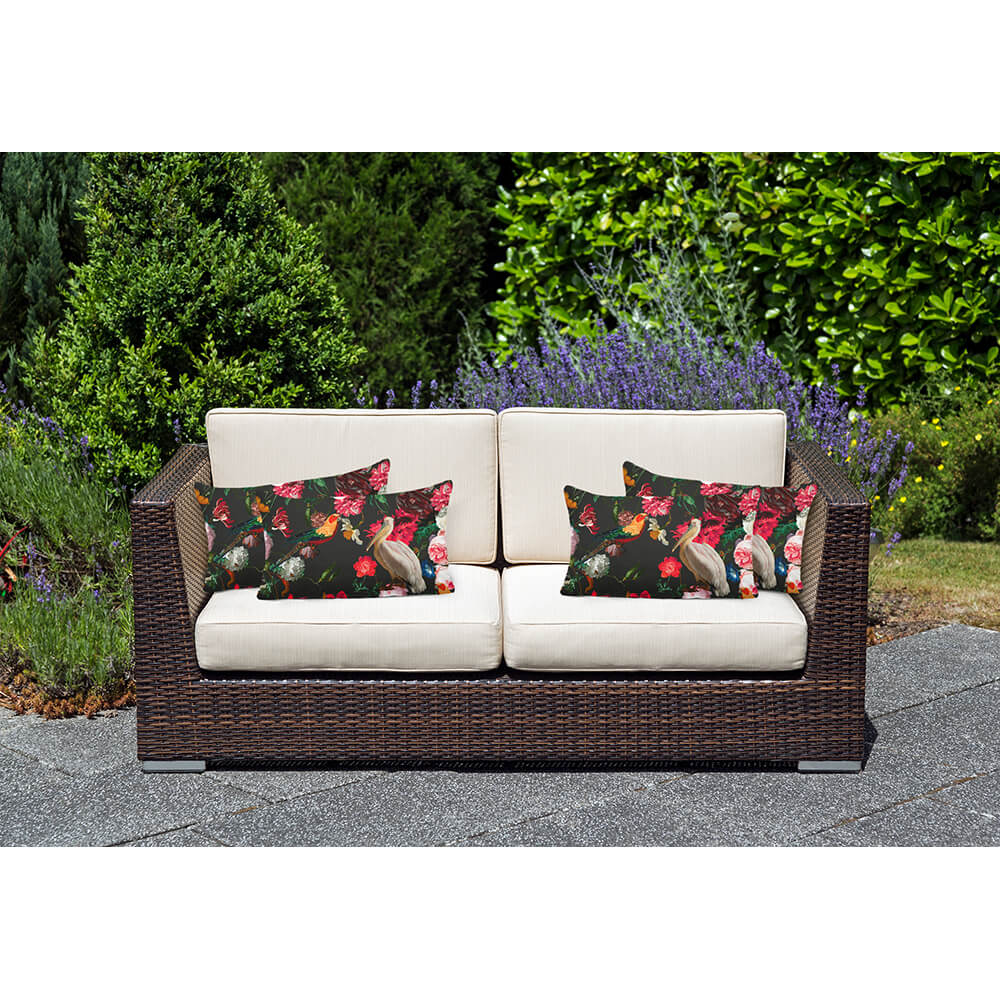 Outdoor Garden Waterproof Rectangle Cushion - Peruvian Paradise - Charcoal 50 x 30 cm by Izabela Peters