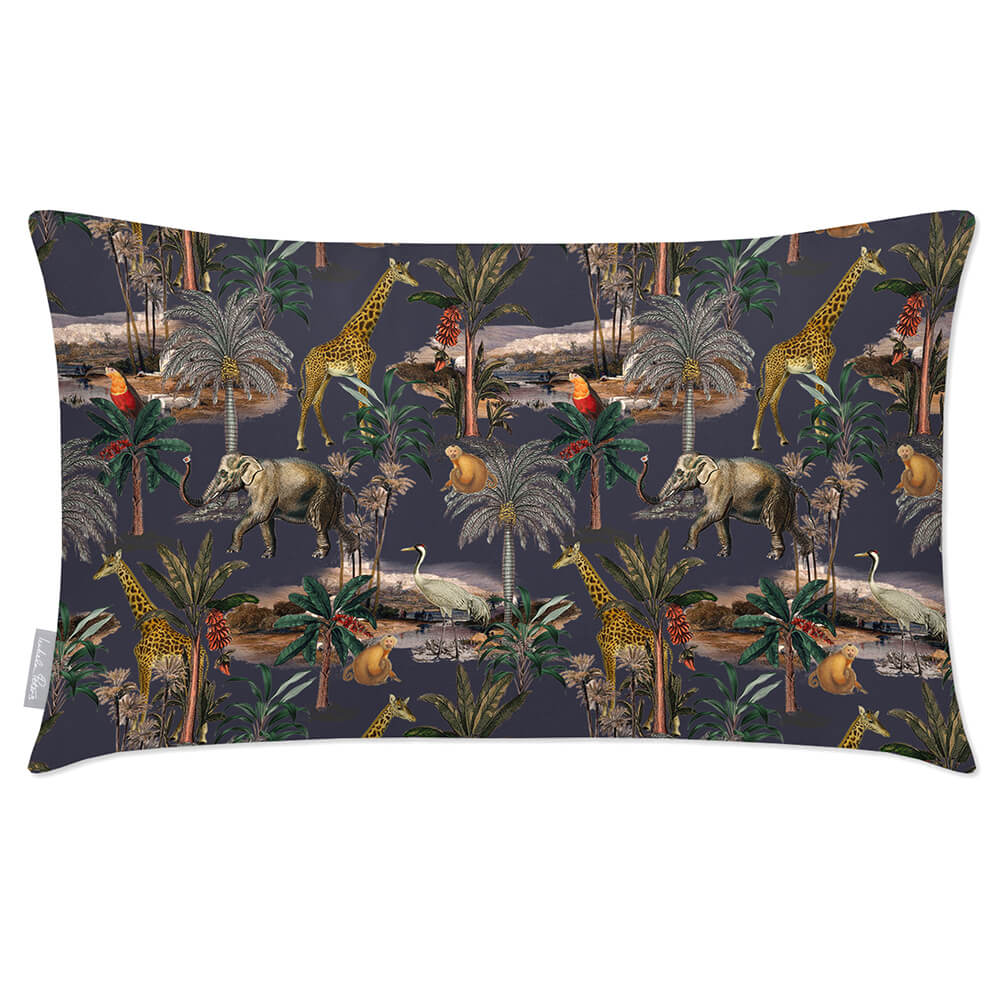 Safari Voyage | Outdoor Garden Waterproof Rectangle Cushion - Graphite 50 x 30 cm by Izabela Peters