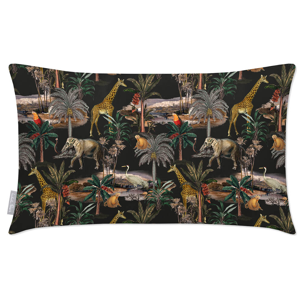 Safari Voyage | Outdoor Garden Waterproof Rectangle Cushion - Charcoal 50 x 30 cm by Izabela Peters