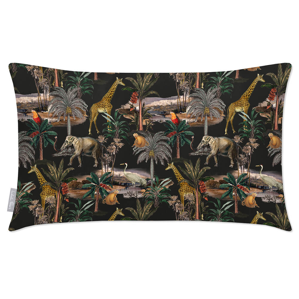 Outdoor Garden Waterproof Rectangle Cushion - Safari Voyage  Izabela Peters Charcoal 50 x 30 cm 