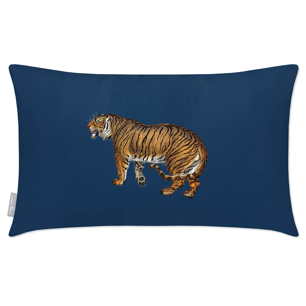 Outdoor Garden Waterproof Rectangle Cushion - Tiger - Estate Blue 50 x 30 cm by Izabela Peters