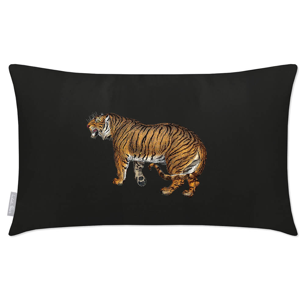Outdoor Garden Waterproof Rectangle Cushion - Tiger - Charcoal 50 x 30 cm by Izabela Peters