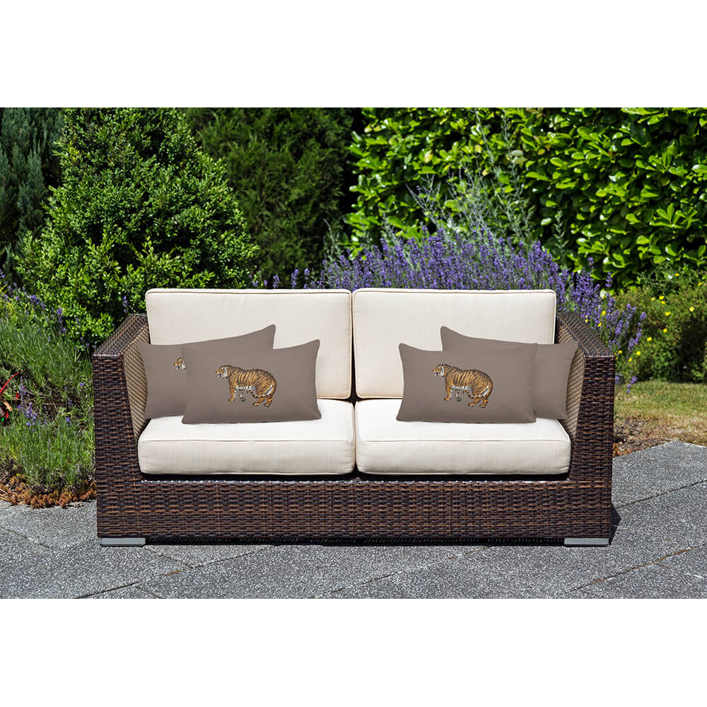 Outdoor Garden Waterproof Rectangle Cushion - Tiger - Dovedale Stone 50 x 30 cm by Izabela Peters