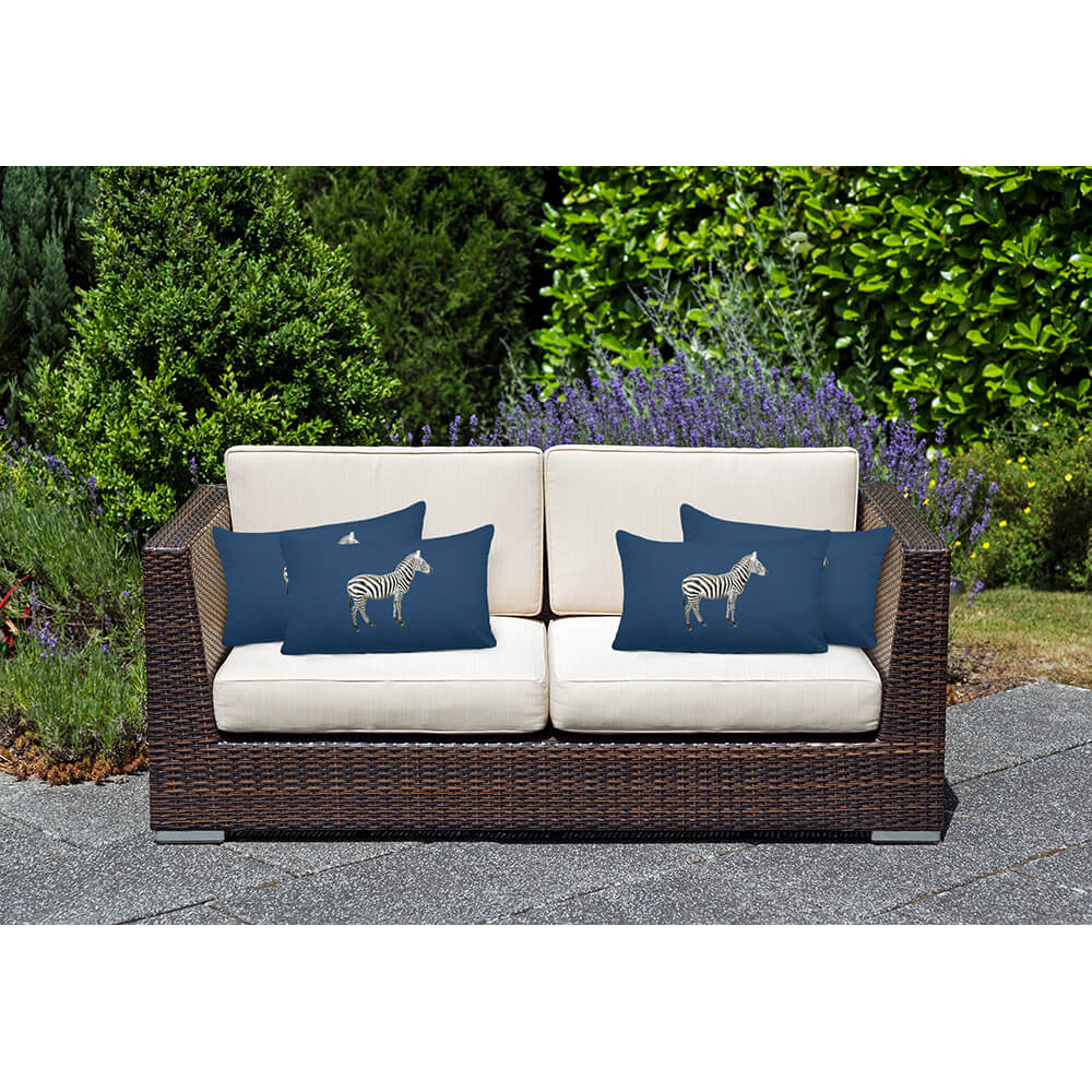 Outdoor Garden Waterproof Rectangle Cushion - Zebra - Estate Blue 50 x 30 cm by Izabela Peters