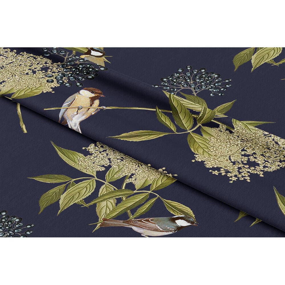 Bird On Elderflower velvet fabric in Graphite