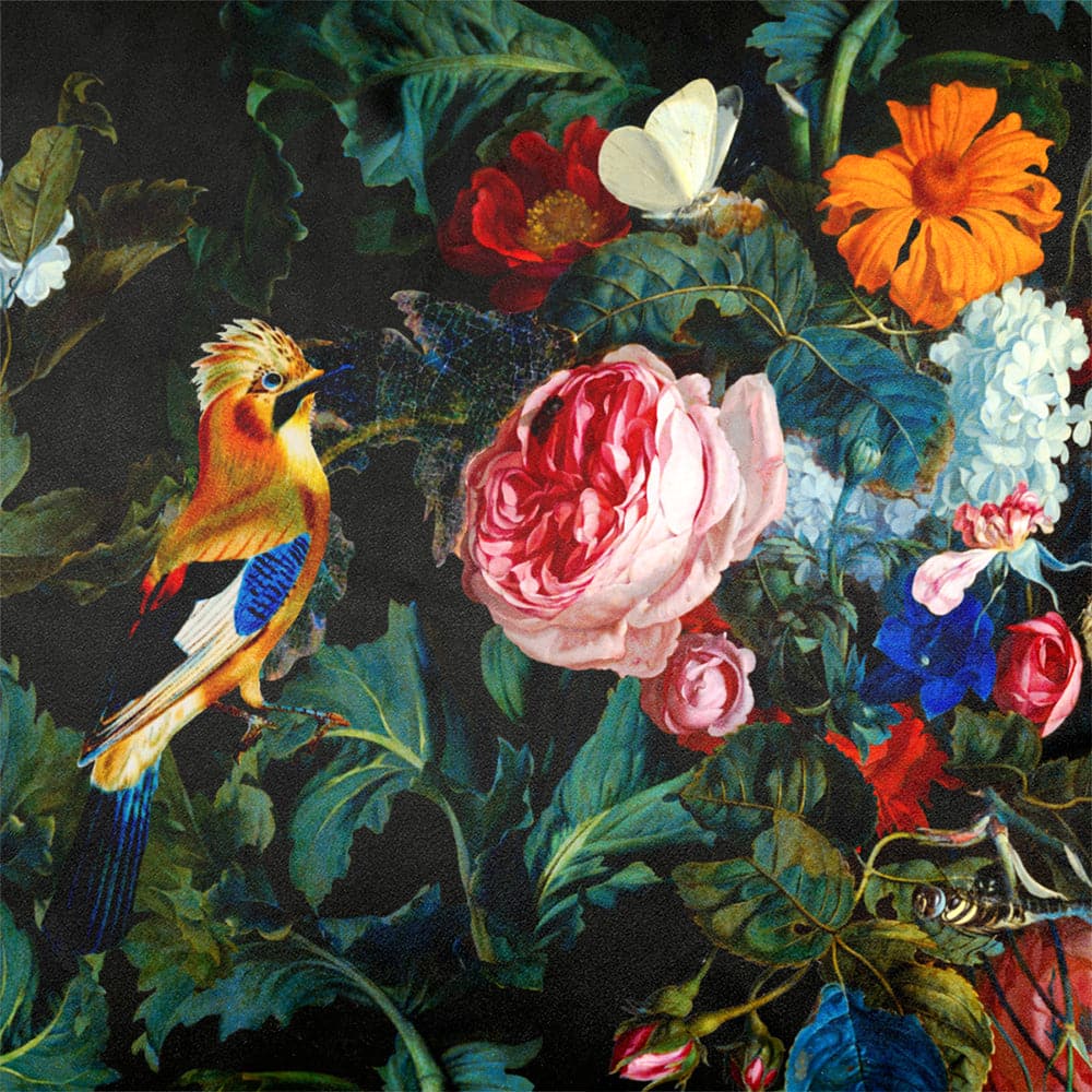Upholstery Curtain Fabric - Luxury Eco-Friendly Velvet - Birds In Paradise  IzabelaPeters Charcoal  