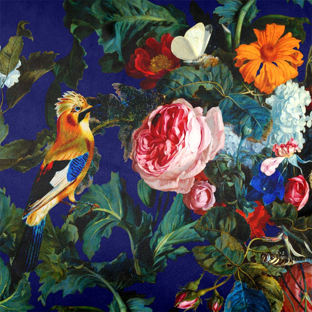 Upholstery Curtain Fabric - Luxury Eco - Friendly Velvet - Birds In Paradise - Midnight by Izabela Peters