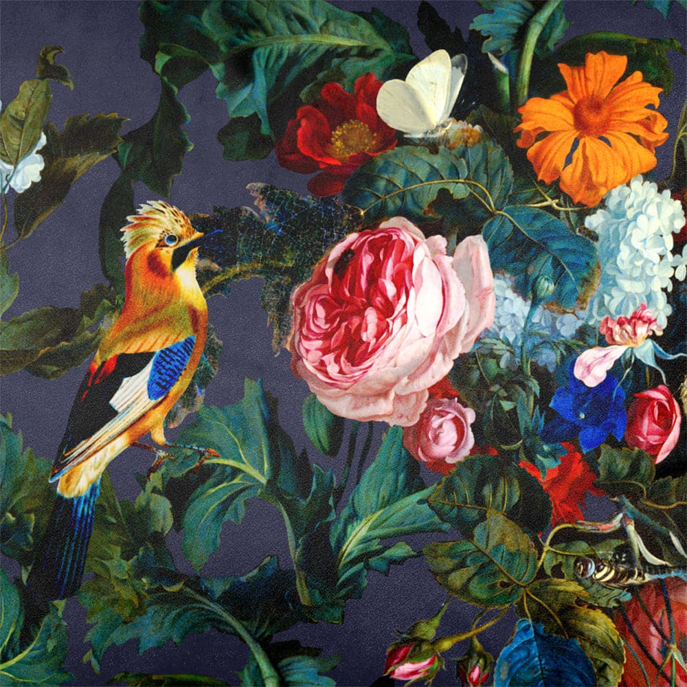 Upholstery Curtain Fabric - Luxury Eco - Friendly Velvet - Birds In Paradise - Graphite by Izabela Peters