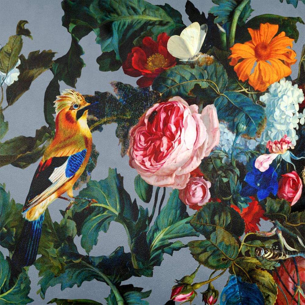 Upholstery Curtain Fabric - Luxury Eco - Friendly Velvet - Birds In Paradise - French Grey by Izabela Peters