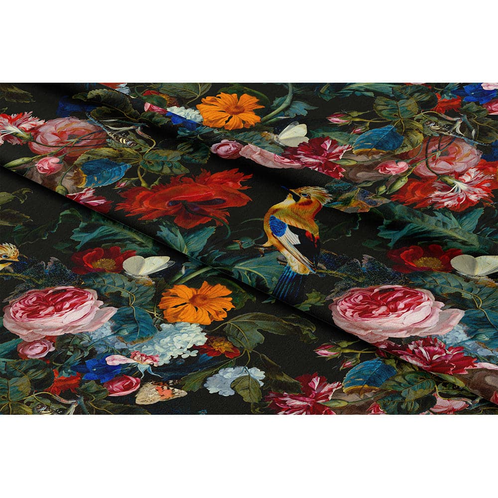 Birds In Paradise velvet fabric in Charcoal