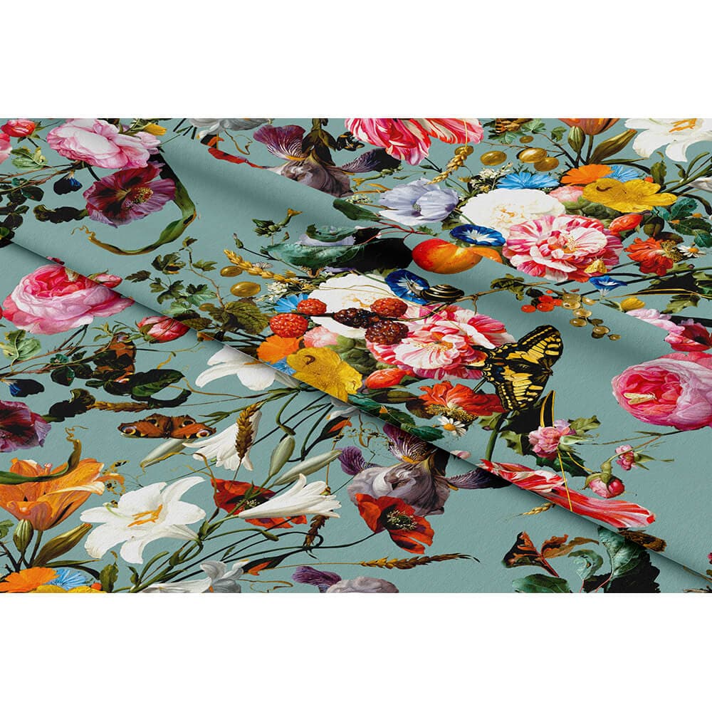 Upholstery Curtain Fabric - Luxury Eco - Friendly Velvet - Floral Dream - Blue Surf by Izabela Peters