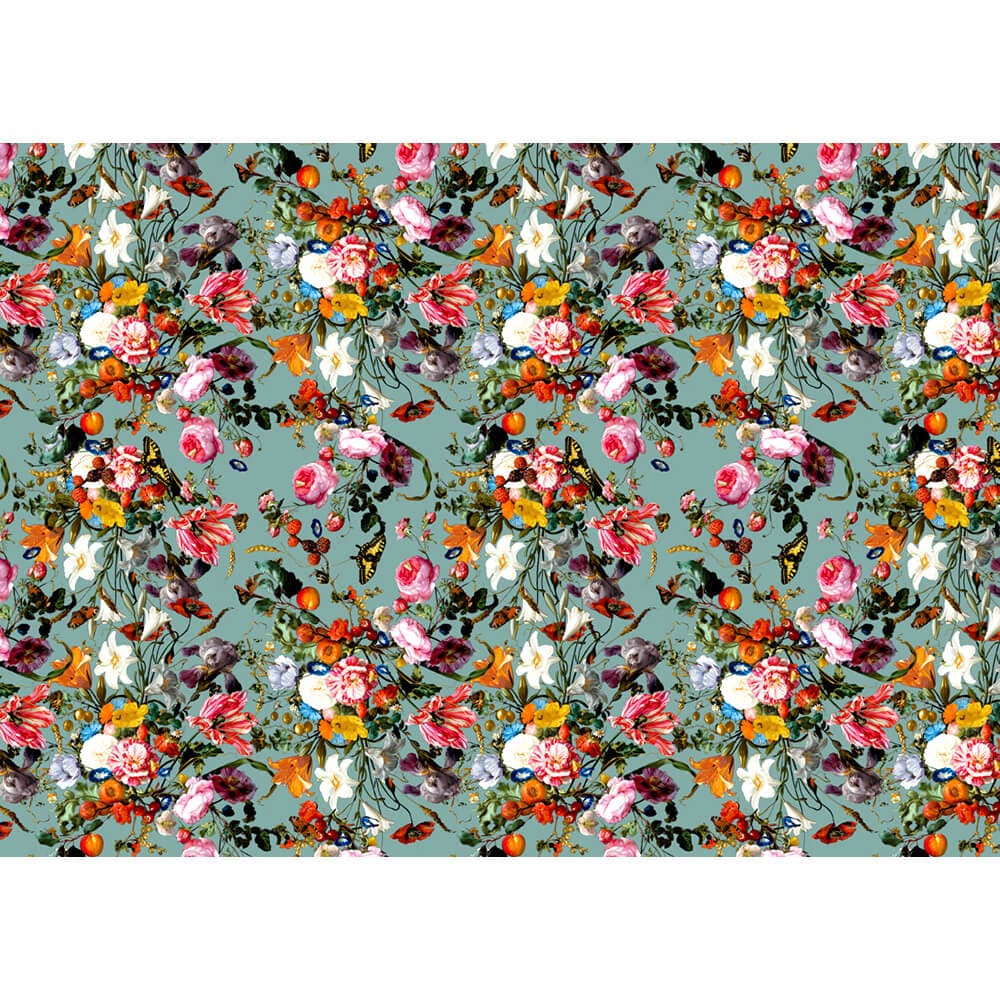 Upholstery Curtain Fabric - Luxury Eco - Friendly Velvet - Floral Dream - Blue Surf by Izabela Peters