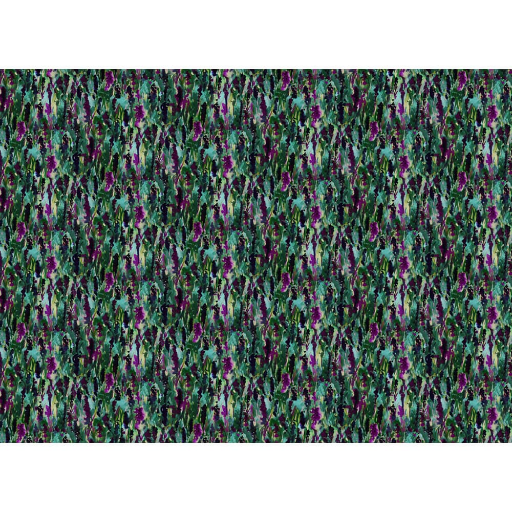 Floral Meadow velvet fabric in Violet On Shades Of Forest Green
