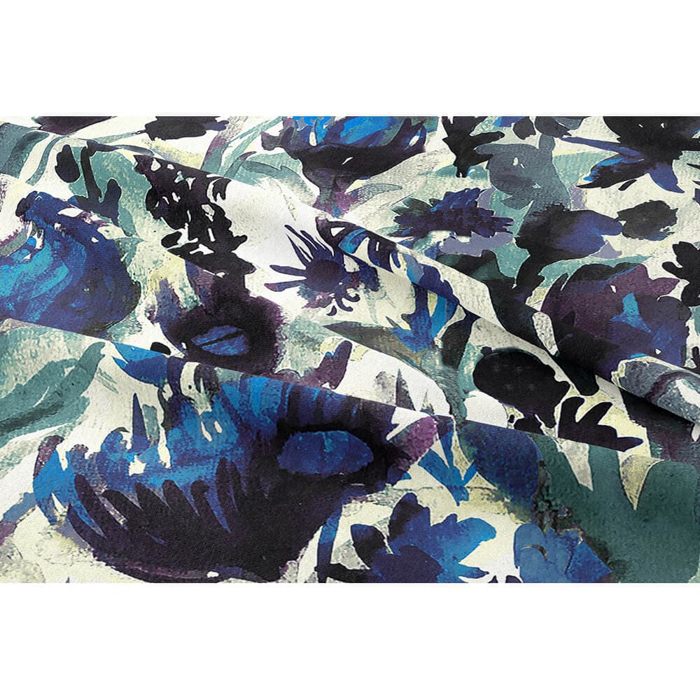 Herbaceous Border velvet fabric in Shades Of Sapphire On Gainsboro Grey
