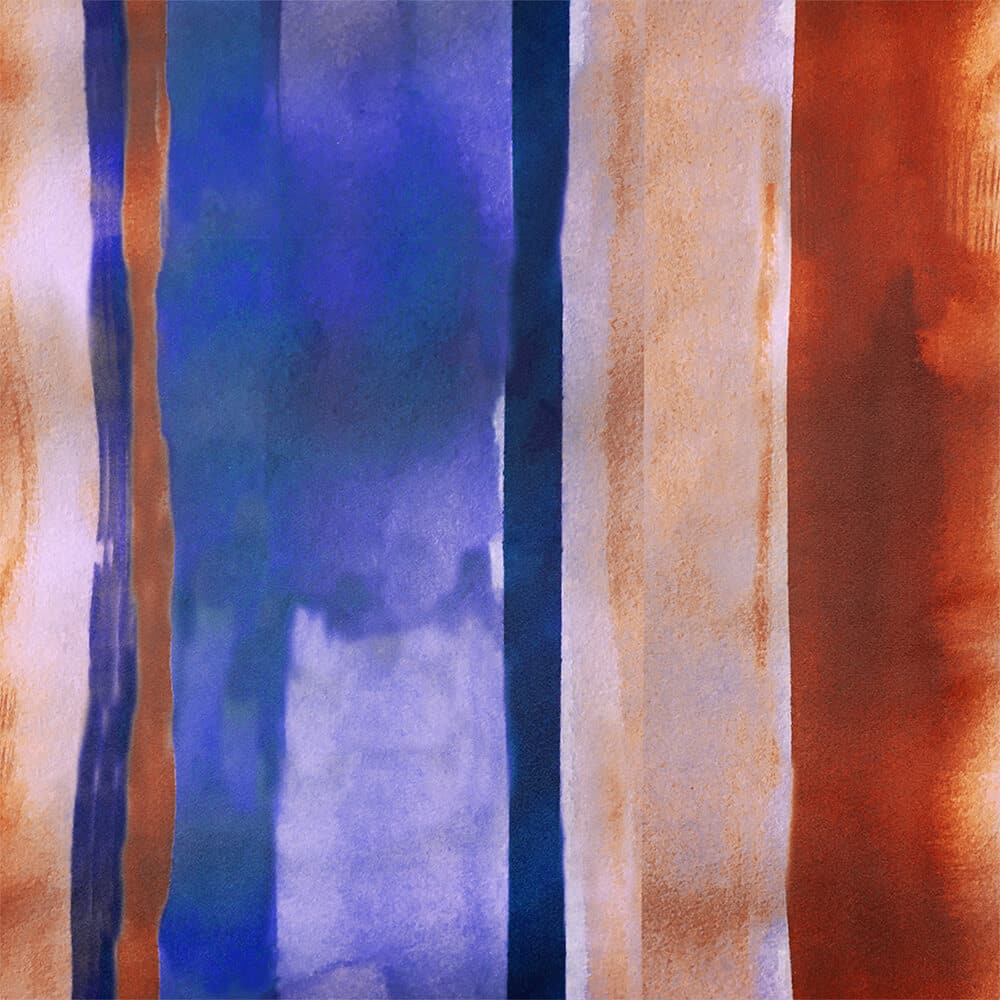 Upholstery Curtain Fabric - Luxury Eco - Friendly Velvet - Infinity Stripe - Orange Rust On Shades Of Sapphire by Izabela Peters