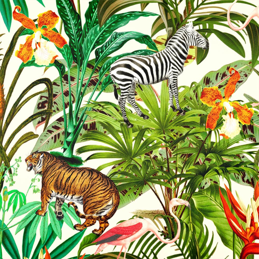 Upholstery Curtain Fabric - Luxury Eco - Friendly Velvet - Jungle Fusion - Ivory Cream by Izabela Peters