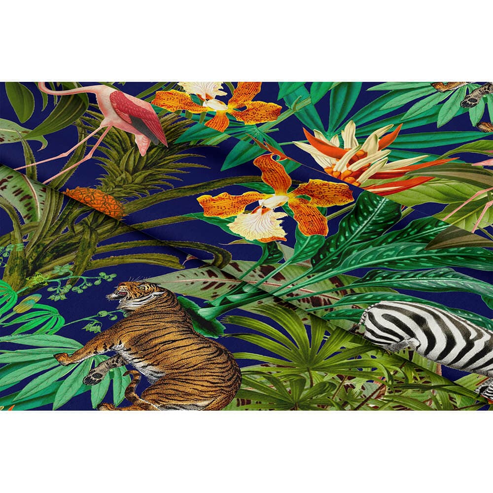 Upholstery Curtain Fabric - Luxury Eco - Friendly Velvet - Jungle Fusion - Midnight by Izabela Peters