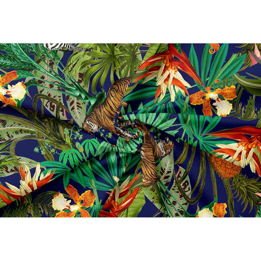 Upholstery Curtain Fabric - Luxury Eco - Friendly Velvet - Jungle Fusion - Midnight by Izabela Peters