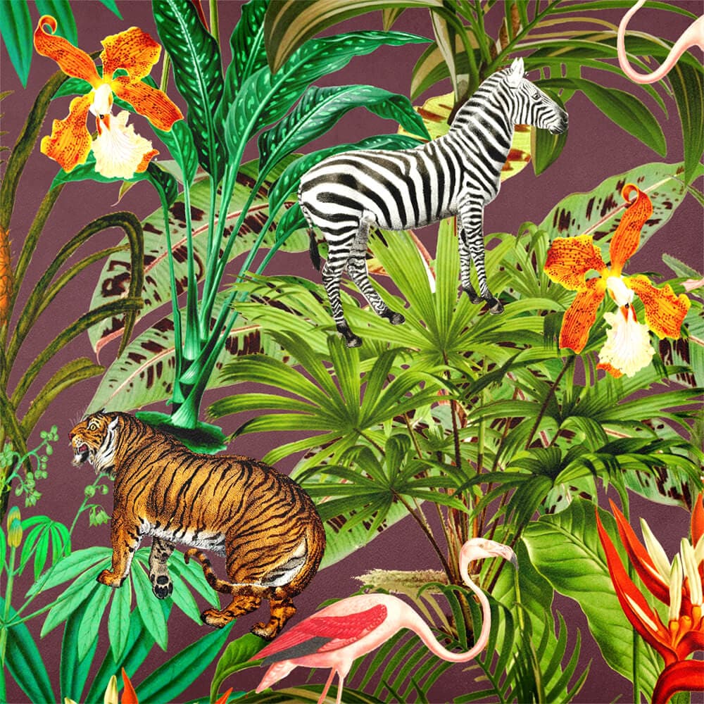 Upholstery Curtain Fabric - Luxury Eco - Friendly Velvet - Jungle Fusion - Italian Grape by Izabela Peters