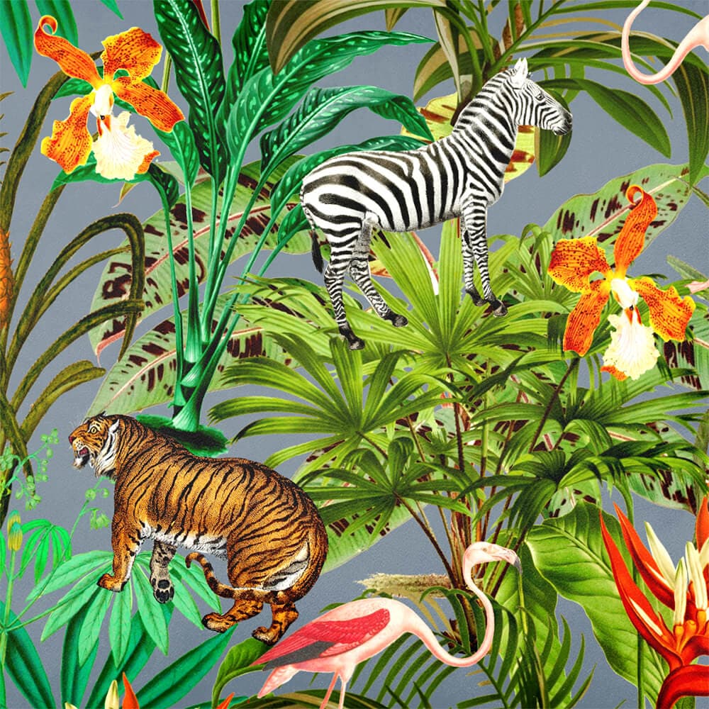 Upholstery Curtain Fabric - Luxury Eco - Friendly Velvet - Jungle Fusion - French Grey by Izabela Peters