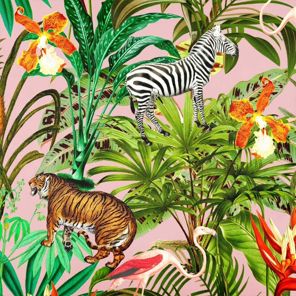 Upholstery Curtain Fabric - Luxury Eco - Friendly Velvet - Jungle Fusion - Rosewater by Izabela Peters