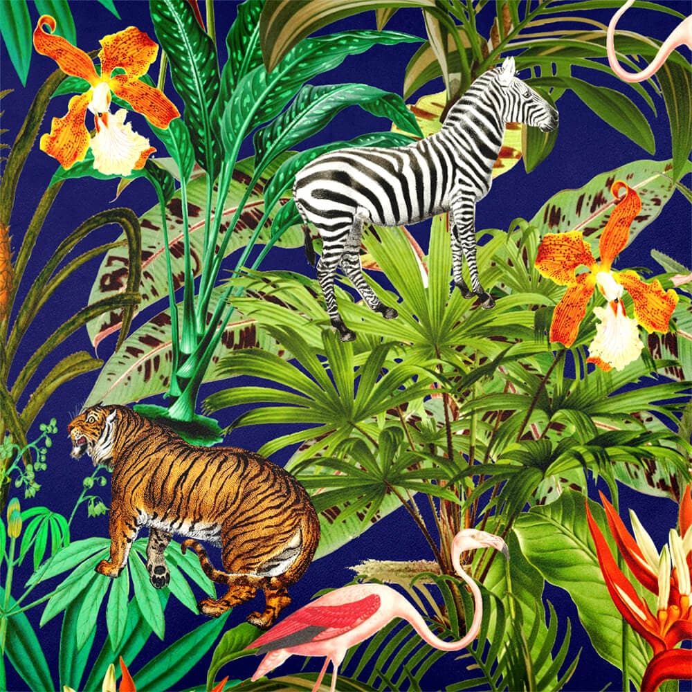 Upholstery Curtain Fabric - Luxury Eco - Friendly Velvet - Jungle Fusion - Midnight by Izabela Peters