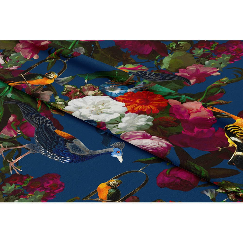 Manor House Garden velvet fabric in Estate Blue