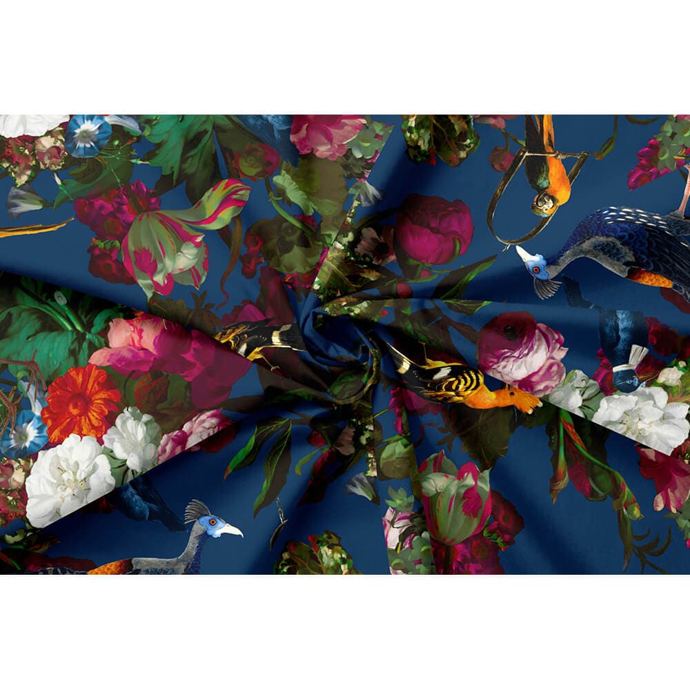 Manor House Garden velvet fabric in Estate Blue