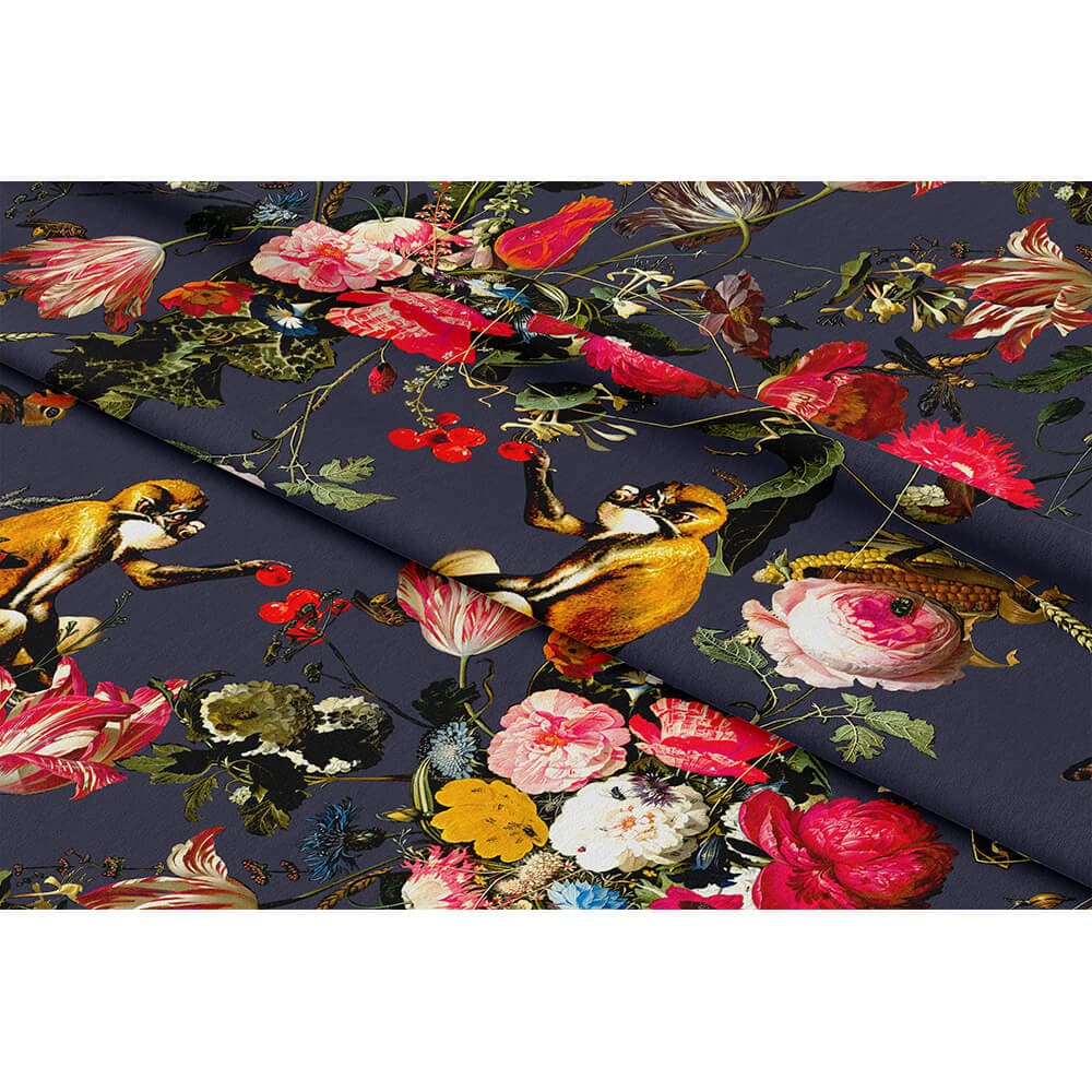 Monkey Puzzle velvet fabric in Graphite
