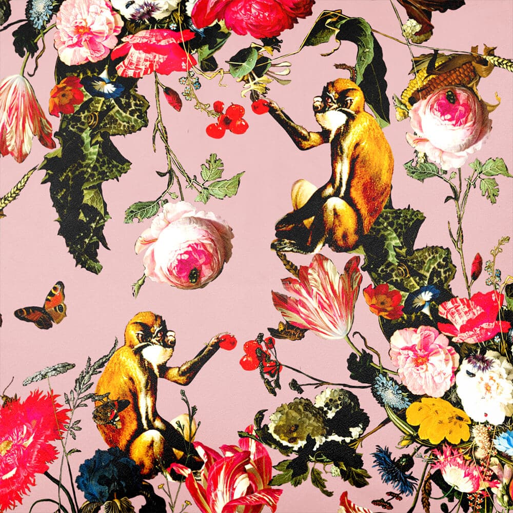 Upholstery Curtain Fabric - Luxury Eco - Friendly Velvet - Monkey Puzzle - Rosewater by Izabela Peters