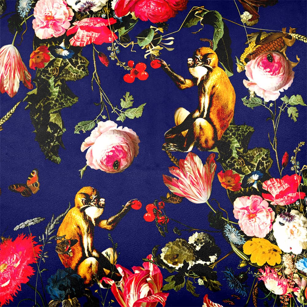 Upholstery Curtain Fabric - Luxury Eco - Friendly Velvet - Monkey Puzzle - Midnight by Izabela Peters