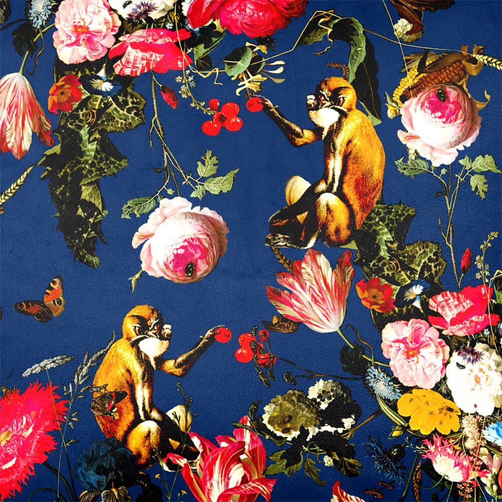 Upholstery Curtain Fabric - Luxury Eco - Friendly Velvet - Monkey Puzzle - Estate Blue by Izabela Peters