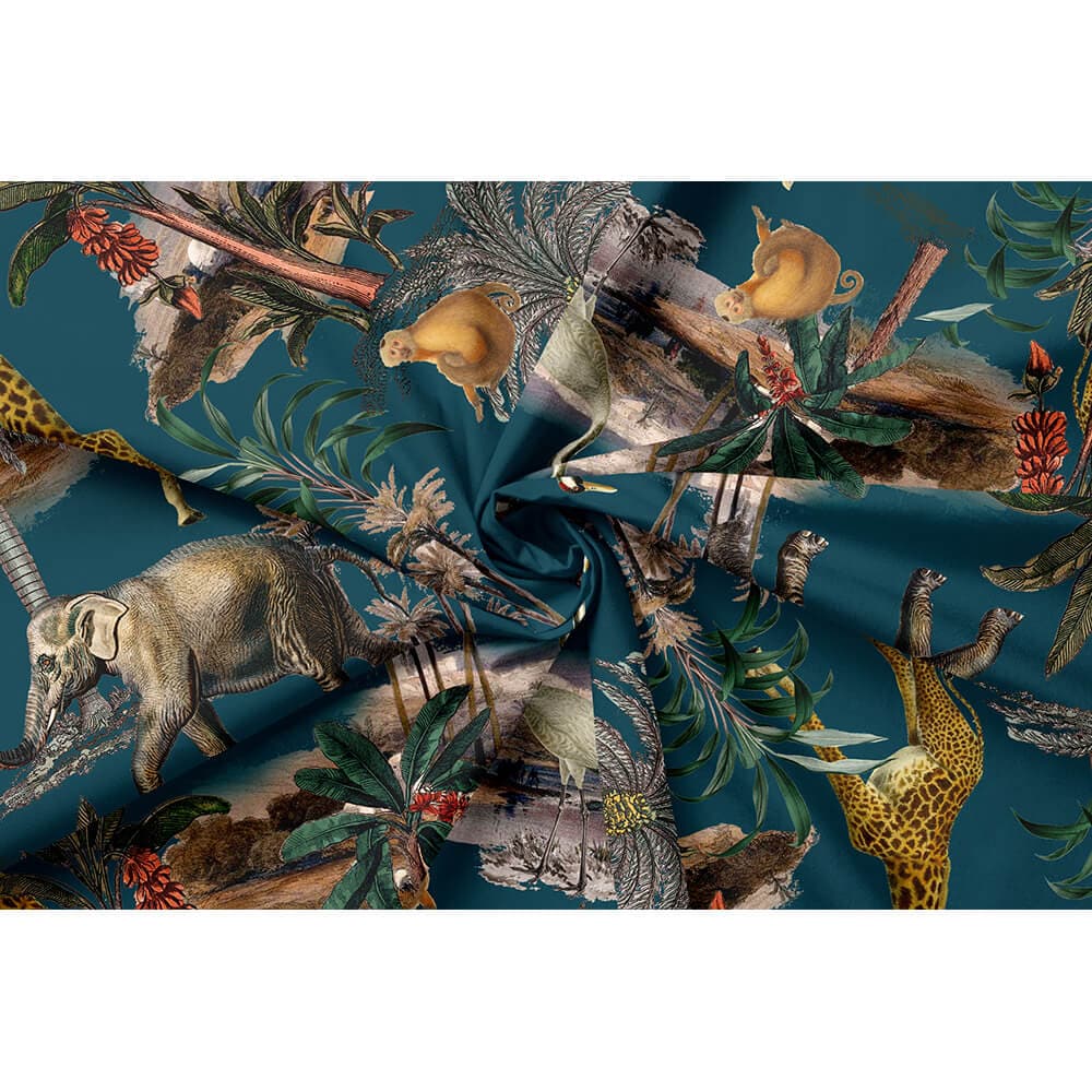 Safari Voyage velvet fabric in Teal