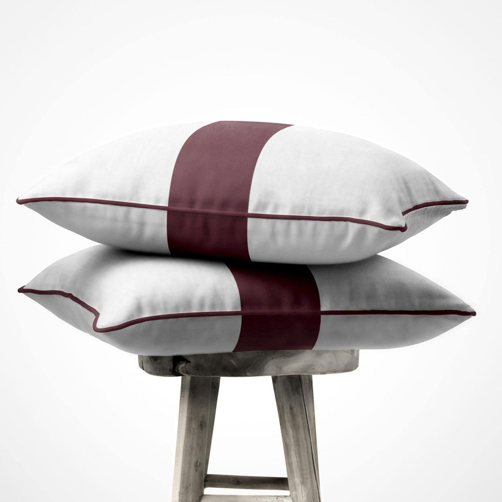 1 Stripe Horizontal | Sustainable Velvet Cushion with Piping - Italian Grape 40 x 40 cm by Izabela Peters