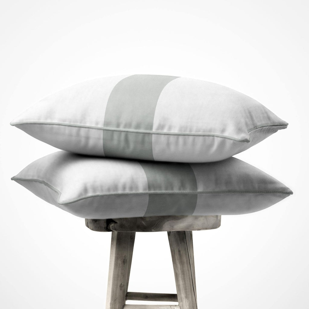 1 Stripe Horizontal | Sustainable Velvet Cushion with Piping - Storm Grey 40 x 40 cm by Izabela Peters