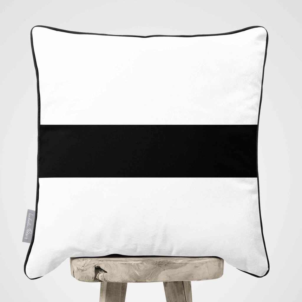 1 Stripe Horizontal | Sustainable Velvet Cushion with Piping - Charcoal 40 x 40 cm by Izabela Peters