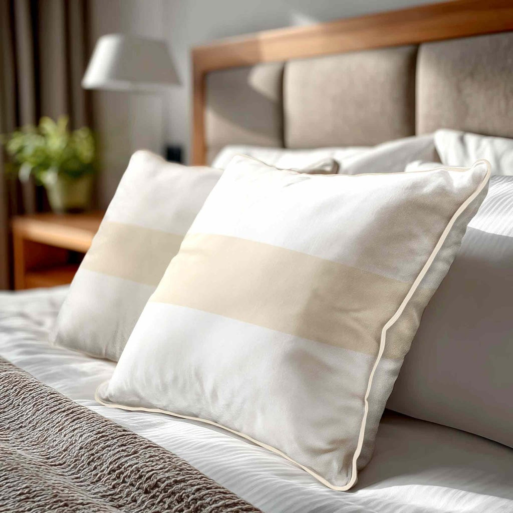 1 Stripe Horizontal | Sustainable Velvet Cushion with Piping - Ivory Cream 40 x 40 cm by Izabela Peters