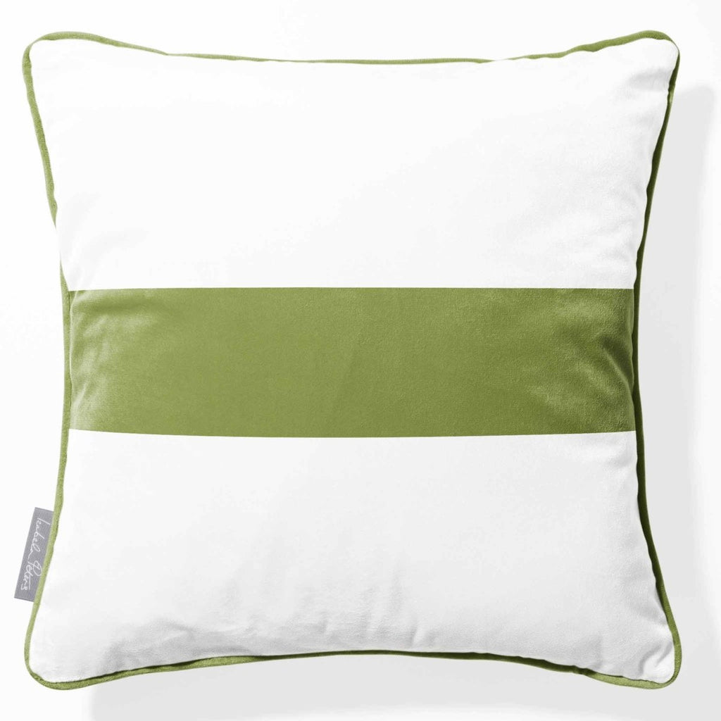 1 Stripe Horizontal | Sustainable Velvet Cushion with Piping - Sage 40 x 40 cm by Izabela Peters